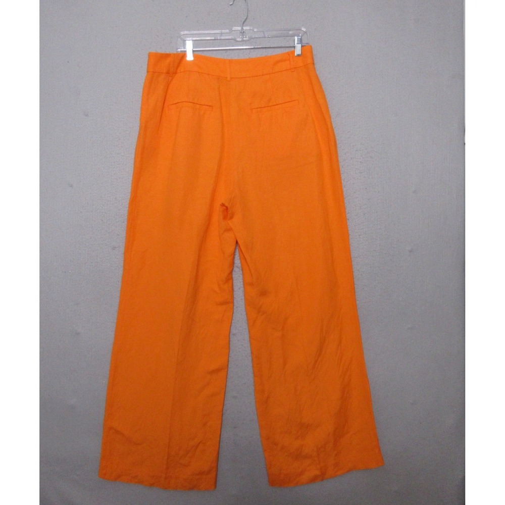 LOFT Pants 12 Orange Pleated Wide Leg Linen Blend Flowy Airy Beachy Trousers NWT - Picture 2 of 10